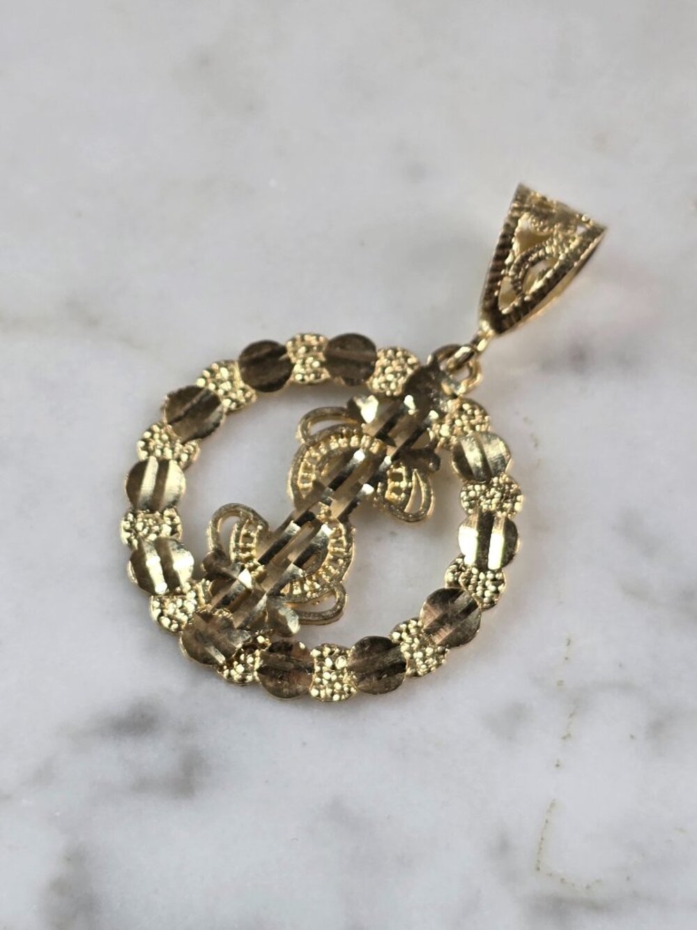 Vintage Estate 10K Yellow Gold Money Sign Pendant 1.9g E5711